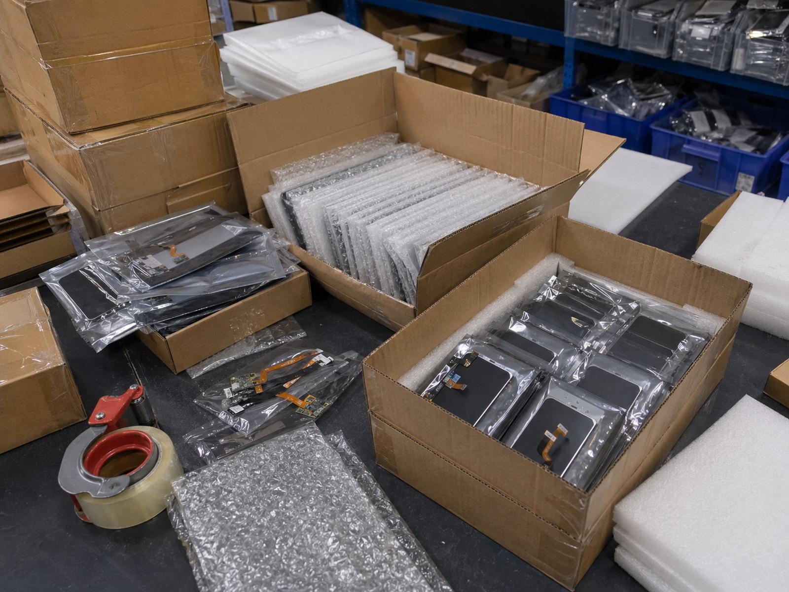 B2B export packing station with anti-static phone parts