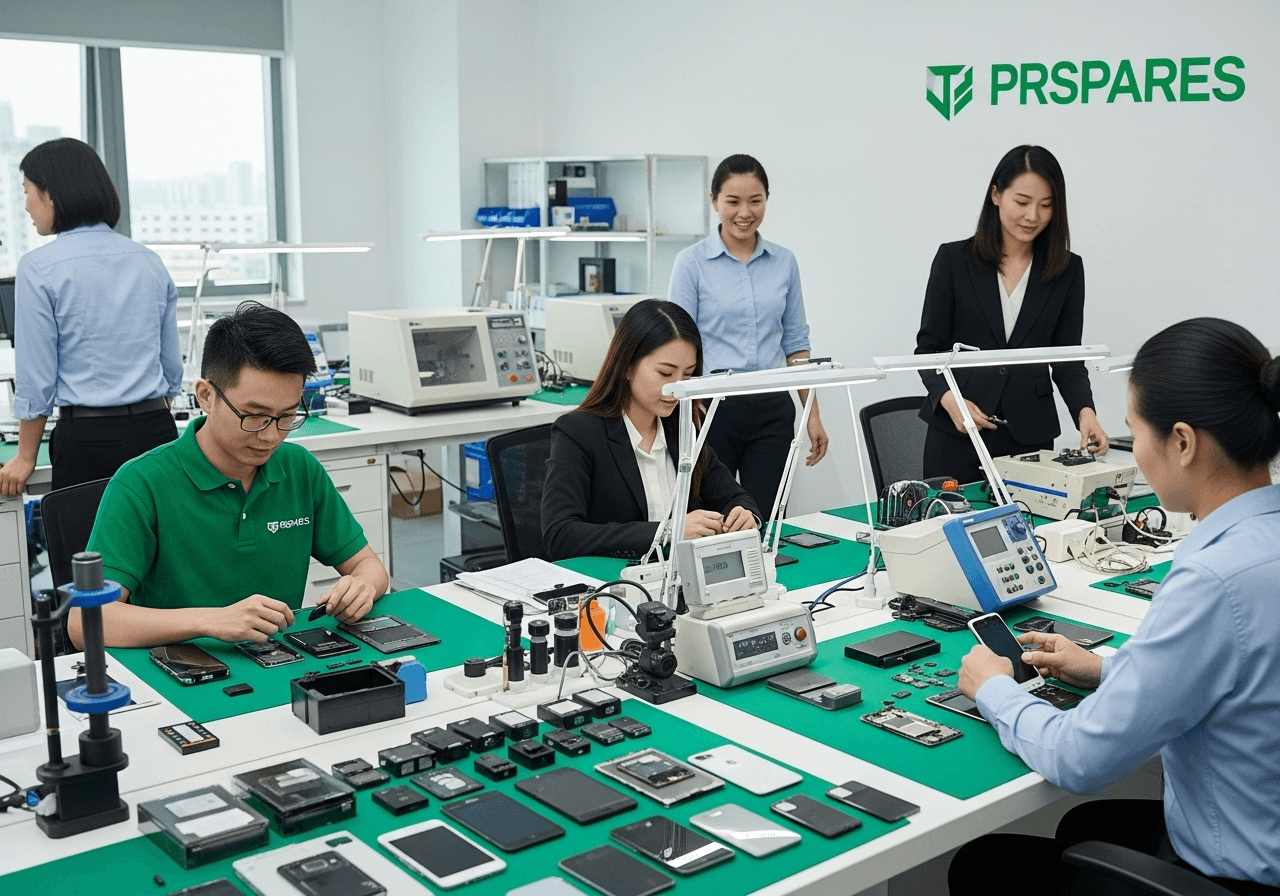 PRSPARES professional team workspace with mobile repair parts and quality control
